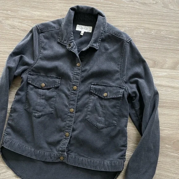 THE GREAT Women’s Shirt Jacket in Washed Black Sz 1 EUC - Picture 4 of 13